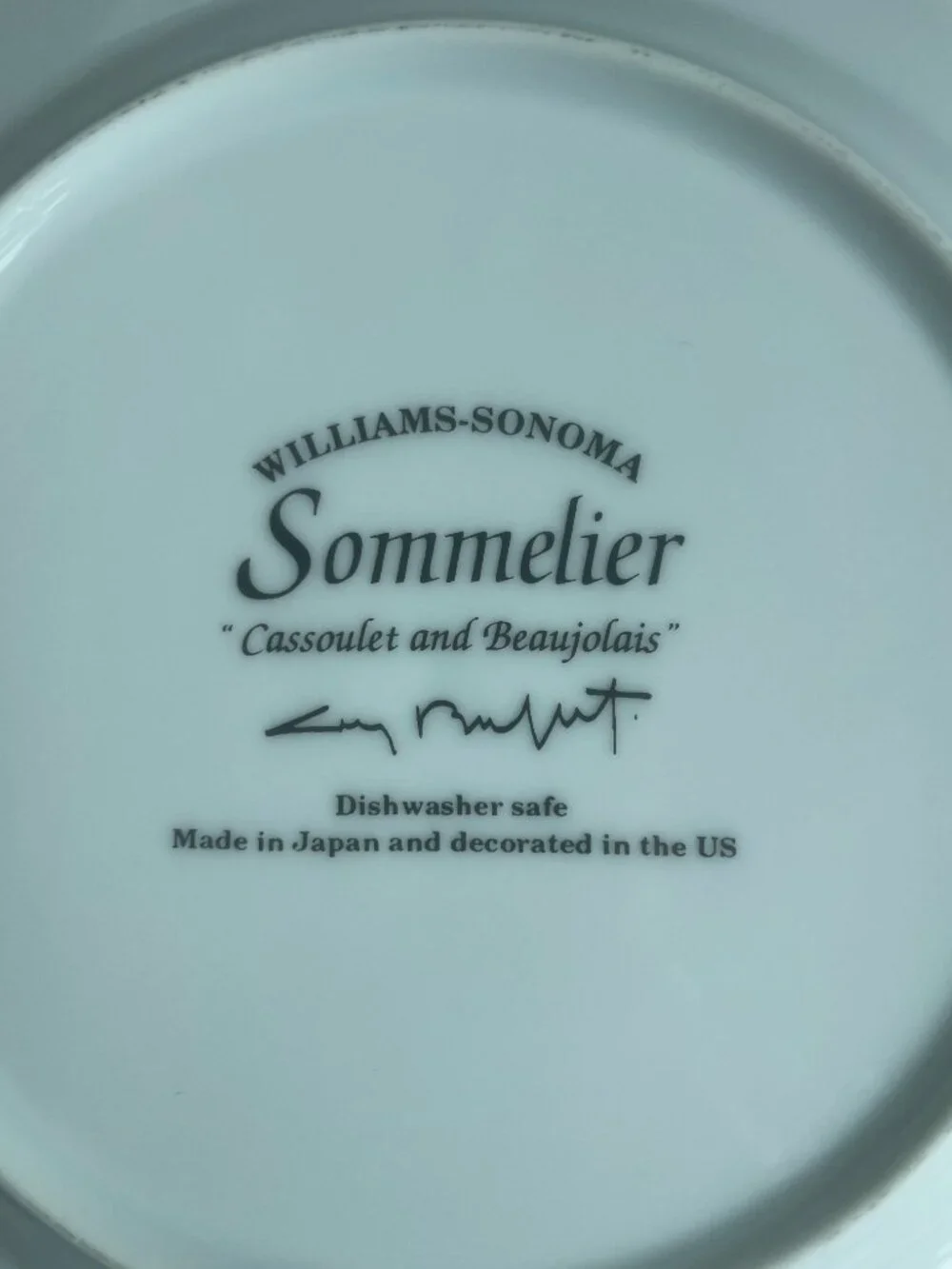 WILLIAMS SONOMA GUY BUFFET SOMMELIER SALAD PLATE CASSOULET AND BEAUJOLAIS PREOWN